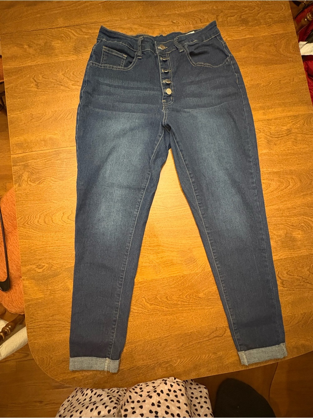 SHEIN Dark Blue Button-Fly High-Rise Boyfriend Jeans